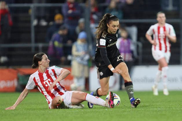 Sara Agrež 1 FC Köln and Natalia Padilla Bidas FC Bayern Munich battle for the ball during the Woman Bundesliga match between 1 FC Köln and Bayern Munich, Franz Kremer Stadion on March 15 in Cologne, Germany Photo by Oliver Kaelke DeFodi Images Sara AgreÅÅ¾ 1 FC Köln and Natalia Padilla Bidas FC Bayern München battle for the ball during the Woman Bundesliga match between 1 FC Köln and Bayern München at Franz Kremer Stadion on March 15, 2026 in Cologne, Germany Photo by Oliver Kaelke DeFodi Images DFL regulations prohibit any use of photographs as image sequences and or quasi video Photo by Oliver Kaelke DeFodi Images