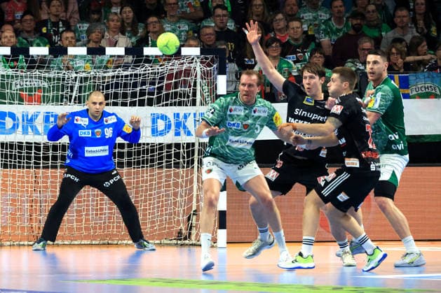 DEU, DHB, 1 HBL, Fuechse Berlin vs Erlangen, 15 03 2026, Max Schmeling Halle, Berlin, DEU, DHB, 1 HBL, Fuechse Berlin vs Erlangen, in the picture Dejan Milosavljev Fuechse Berlin 96 , Max Darj Fuechse Berlin 5 , Mijajlo Marsenic Fuechse Berlin 93 , Florian Scheerer Erlangen 10 , Viggo Kristjansson Erlangen 71 nordphotoxGmbHx xEngler nph00076