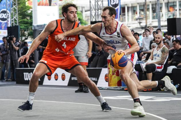 FIBA 3x3 Champions Cup 2026 Jan Driessen of the Netherlands competes against Stefan Milivojevic of Serbia during the Men s FIBA Basketball 3x3 Champions Cup 2026 third place match between the Netherlands and Serbia in Bangkok, Thailand, on March 15, 2026. Bangkok Bangkok Thailand  Copyright: xAnusakxLaowilasx originalFilename:laowilas-notitle260315_npLwA.jpg