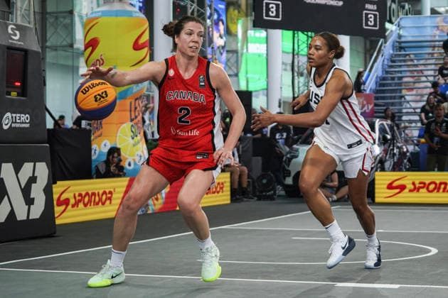 FIBA 3x3 Champions Cup 2026 Canada s Katherine Plouffe competes against USA s Naz Hillmo during the Women s FIBA Basketball 3x3 Champions Cup 2026 third place match between the Netherlands and Serbia in Bangkok, Thailand, on March 15, 2026. Bangkok Bangkok Thailand  Copyright: xAnusakxLaowilasx originalFilename:laowilas-notitle260315_npJb0.jpg