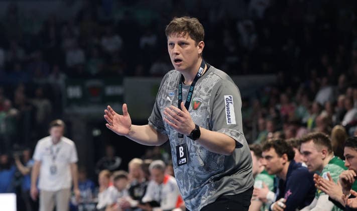 Coach Nicolej Krickau gesticulating Upper body action Sport Handball HBL Bundesliga Men 25 Matchday Season 2025 2026 15 03 2026 Füchse Berlin vs HC Erlangen HCE