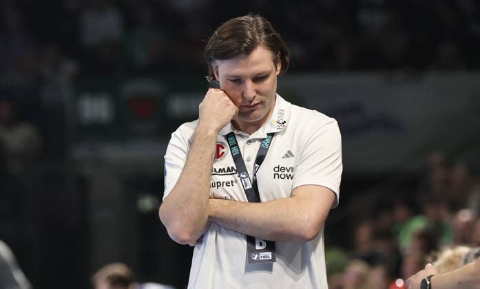 Coach Johannes Sellin disappointed Disappointment Sport Handball HBL Bundesliga Men 25 Matchday Season 2025 2026 15 03 2026 Füchse Berlin vs HC Erlangen HCE