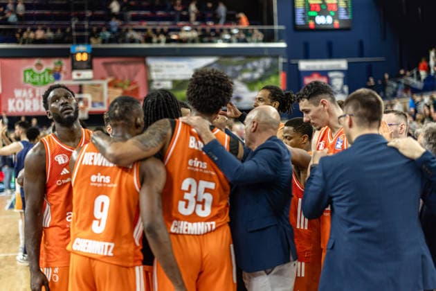 Jubel NINERS, GER, Rostock Seawolves vs NINERS Chemnitz, easycredit BBL, Basketball, Bundesliga, 24 Matchday, Season 2025 2026, 15 03 2026 GER, Rostock Seawolves vs NINERS Chemnitz, easycredit BBL, Basketball, Bundesliga, 24 Matchday, Season 2025 2026, 15 03 2026 Rostock Copyright: xEibner-Pressefoto DenverxEhrlichx EP_DEH