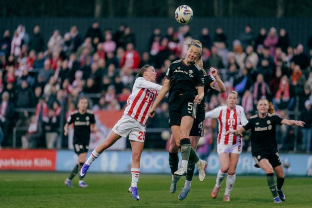 15.03.26, Women, Football, Google Pixel Frauen Bundesliga, Season 2025 2026, 1.FC Köln vs. FC Bayern München, Matchday 20 Magdalena Eriksson ( 5 - FC Bayern München) header defense Cologne Franz-Kremer-Stadium NRW Deutschland
