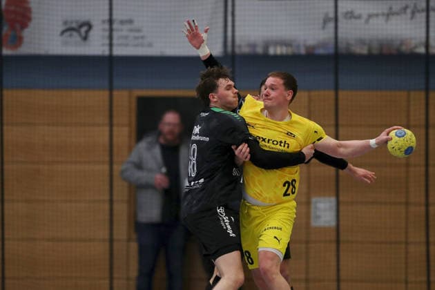 15 03 2026, Men, Handball, Season 2025 2026, Regionalliga, 19 Matchday DJK Waldbuettelbrunn TSV Lohr Jannik Renz 18, TSG Waldbuettelbrunn and Fabian Zehnter 28, TSV Lohr Waldbuettelbrunn Ballsporthalle Bayern Germany