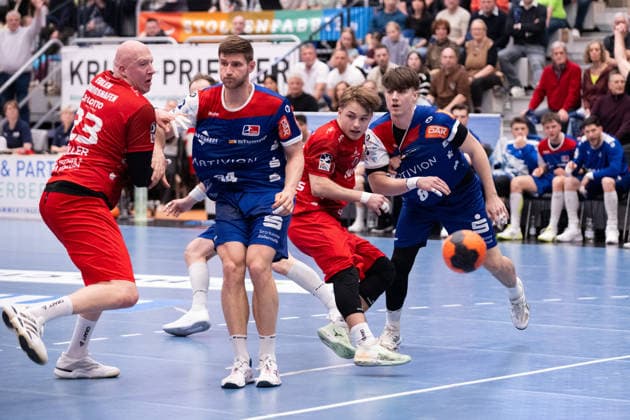 another attack by Matteo Menges, Eulen Ludwigshafen, 05 stopped, 2 v r HBW Balingen Weilstetten vs Eulen Ludwigshafen, Handball, 2 Bundesliga, 24 Matchday, Season 2025 2026, 15 03 2026 Eibner Pressefoto Andreas Ulmer HBW Balingen Weilstetten vs Eulen Ludwigshafen, Handball, 2 Bundesliga, 24 Matchday, Season 2025 2026, 15 03 2026 Balingen Copyright: xEibner-Pressefoto AndreasxUlmerx EP_AUR