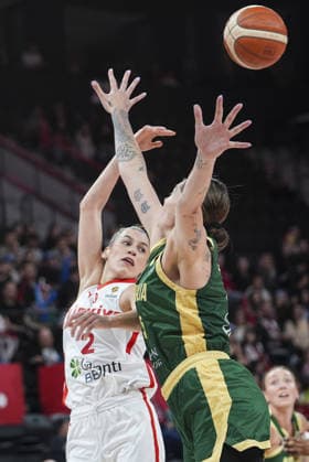 Turkiye v Australia - FIBA Women s World Cup Qualifiers ISTANBUL, TURKIYE - MARCH 15: Sevgi Uzun (2) of Turkiye in action against Cayla George (R) of Australia during the FIBA Women s World Cup Qualifiers Group C match between Turkiye and Australia at the Basketball Development Center in Istanbul, Turkiye on March 15, 2026. Beyza Comert Anadolu Istanbul Turkey. Editorial use only. Please get in touch for any other usage.  Copyright: x2026xAnadoluxBeyzaxComertx