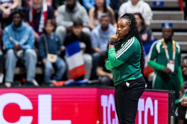 LYON-VILLEURBANNE, FRANCE - MARCH 15: Rena Wakama (Head Coach Nigeria) during the FIBA Women™s World Cup Qualifying Tournament match between France (FRA) vs. Nigeria (NGR) at Astroballe on matchday 4 of the FIBA Women™s World Cup Qualifying Tournament on March 15, 2026 in Lyon-Villeurbanne, France. France Copyright: xSteffiexWunderlx