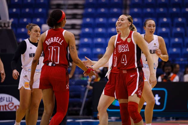 2026 World Cup Qualifying Tournament - New Zealand V USA Paige Bueckers 4 and Rae Burrell 11 of the United States play during the game at the 2026 FIBA World Cup Qualifying Tournament between New Zealand and the United States in San Juan, Puerto Rico, on March 15, 2026, at Coliseo Jose Miguel Agrelot. San Juan Puerto Rico  Copyright: xEdgardoxMedinax originalFilename:medinamillan-notitle260315_npBXX.jpg