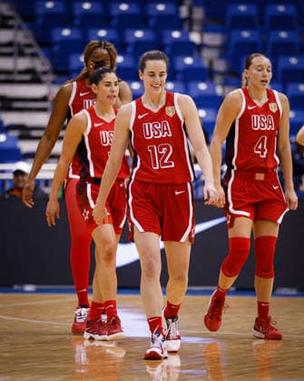 2026 World Cup Qualifying Tournament - New Zealand V USA Paige Bueckers 4, Kelsey Plum 5, and Caitlin Clark 12 of the United States play during the game at the 2026 FIBA World Cup Qualifying Tournament between New Zealand and the United States in San Juan, Puerto Rico, on March 15, 2026, at Coliseo Jose Miguel Agrelot. San Juan Puerto Rico  Copyright: xEdgardoxMedinax originalFilename:medinamillan-notitle260315_np0Jh.jpg