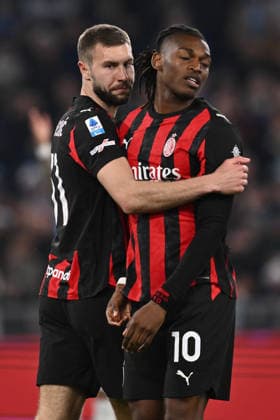 SS Lazio v AC Milan - Serie A Strahinja Pavlovic and Rafael Leao of A.C. Milan are in action during the 29th matchday of the Serie A championship between S.S. Lazio and A.C. Milan at the Olympic Stadium on March 15, 2026, in Rome, Italy. Rome Italy  Copyright: xDomenicoxCippitellix originalFilename:cippitelli-sslaziov260315_npiuX.jpg