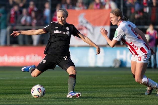 Pernille Harder 21 FC Bayern Muenchen Frauen scores the goal for 0 2 against Celina Degen 5 1 FC Koeln Frauen , 1 FC Koeln Frauen vs FC Bayern Muenchen Frauen, Fußball, Google Pixel Frauen Bundesliga, 20 Spieltag, 2025 2026, 15 03 2026 DFB regulations prohibit any use of photographs as image sequences and or quasi video Koeln Nordrhein Westfalen Germany Copyright: xkolbert-press MarkusxVerwimpx