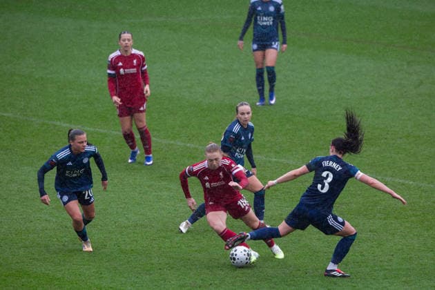 ST HELENS, ENGLAND - MARCH 15. Ceri Holland of Liverpool runs at the Leicester City defence at St Helens Stadium on March 15 2026 in St Helens, England. Copyright: xSeanxWalshx Sportspressphoto_SPR111144