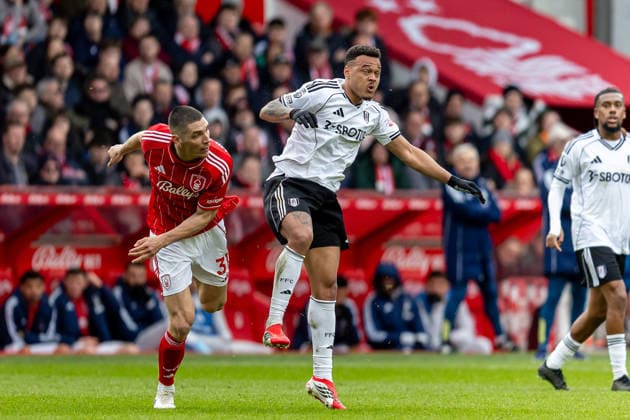 Nottingham Forest v Fulham, Premier League Fulham forward Rodrigo Muniz (9) and Nottingham Forest defender Nikola Milenkovic (31) battles for possession during the Premier League match between Nottingham Forest and Fulham at the City Ground, Nottingham, UK on 15 March 2026. Nottingham City Ground Nottinghamshire UK Editorial use only DataCo restrictions apply See www.football-dataco.com , Copyright: xManjitxNarotrax PSI-23895-0129