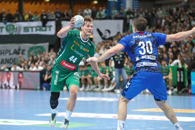 Handball DAIKIN HBL, SC DHfK Leipzig TVB Stuttgart 15 03 2026 Blaer Hinriksson 44, SC DHfK Leipzig Handball, DAIKIN HBL, 1 Bundesliga, Season 2025 2026, 25 Matchday SC DHfK Leipzig vs TVB Stuttgart on 15 03 2026 at the Quarterback Immobilien Arena Leipzig Copyright: xBEAUTIFULxSPORTS JanxKaeferx