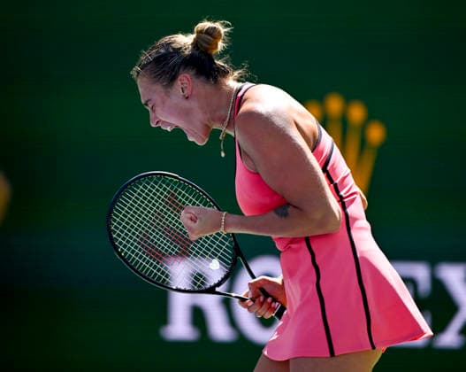 March 15, 2026 Aryna Sabalenka reacts to winning a point against Elena Rybakina of Kazakhstan during their Women s Singles Finals match at the BNP Paribas Open held at the Indian Wells Tennis Garden in Indian Wells, California. Mandatory Photo Credit : CSM Indian Wells United States of America - ZUMAc04_ 20260315_zma_c04_009 Copyright: xCharlesxBausx