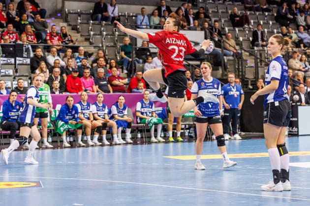 Natsuki Aizawa Thüringer HC, 23 with a high jump, 15 03 2026, Stuttgart Germany , Handball Women, Final4 2026, Match for 3rd place, Thüringer HC HSG Blomberg Lippe xprx