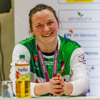 Melanie Veith Blomberg Lippe, 16, Goalkeeper during interview, 15 03 2026, Stuttgart Germany , Handball Women, Final4 2026, Match for 3rd place, Thüringer HC HSG Blomberg Lippe xprx
