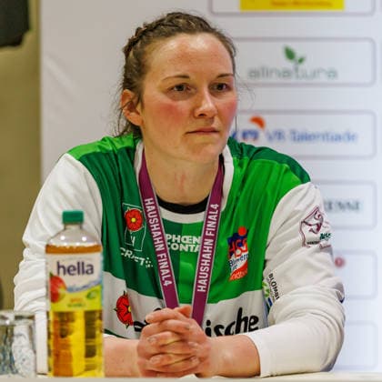 Melanie Veith Blomberg Lippe, 16, Goalkeeper during interview, 15 03 2026, Stuttgart Germany , Handball Women, Final4 2026, Match for 3rd place, Thüringer HC HSG Blomberg Lippe xprx