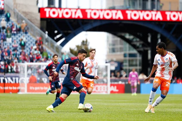 March 15, 2026; Foxborough, Massachusetts, USA; New England Revolution forward Luca Langoni (41) dribbles the ball in a Major League Soccer game between the New England Revolution and FC Cincinnati at Gillette Stadium. (c) CSM - ZUMAc04_ 20260315_zma_c04_018 Copyright: xBurtxGranofskyx