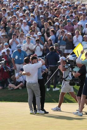 March 15, 2026, Ponte Vedra, Florida, USA: March 15, 2026, Ponte Vedra, Florida.Cameron Young (USA) and Matt Fitzpatrick (England) hug on the 18th green, after Young hit the winning putt, during the fourth round of The PLAYERS Championship at TPC Sawgrass. PGA, Golf Herren Tour 2026: The PLAYERS Championship - ZUMAd212 20260315_zsp_d212_027 Copyright: xRichardxDolex