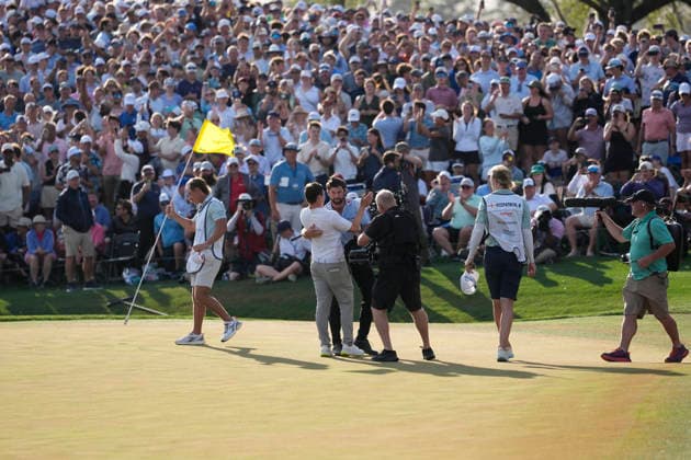 March 15, 2026, Ponte Vedra, Florida, USA: March 15, 2026, Ponte Vedra, Florida.Cameron Young (USA) and Matt Fitzpatrick (England) hug on the 18th green, after Young hit the winning putt, during the fourth round of The PLAYERS Championship at TPC Sawgrass. Ponte Vedra USA - ZUMAd212 20260315_zsp_d212_044 Copyright: xRichardxDolex