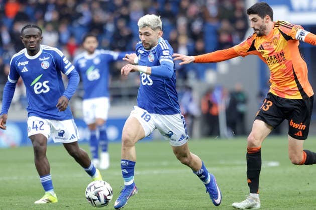 ABDOUL OUATTARA, JULIO CESAR ENCISO, Strasburgo, PIERRE LEES MELOU, Paris F.C., Ligue 1, 2025-26, Racing Strasbourg vs Paris F.C. 0-0, 15-03-2026, Action, Contrasto LIGUE 1 2025-26 RACING STRASBURGO-PARIS FC 0-0