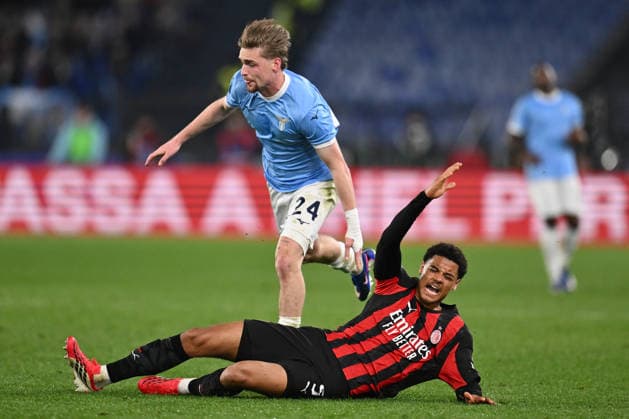 Keneth Taylor of S.S. Lazio and Koni De Winter of A.C. Milan arein action during the 29th matchday of the Serie A championship between S.S. Lazio and A.C. Milan at the Olympic Stadium on March 15, 2026 in Rome, Italy.  Copyright: xDomenicoxCippitelli IPAxSportx xipa-agency.netx xx IPA_72952921 IPA_Agency_IPA72952921
