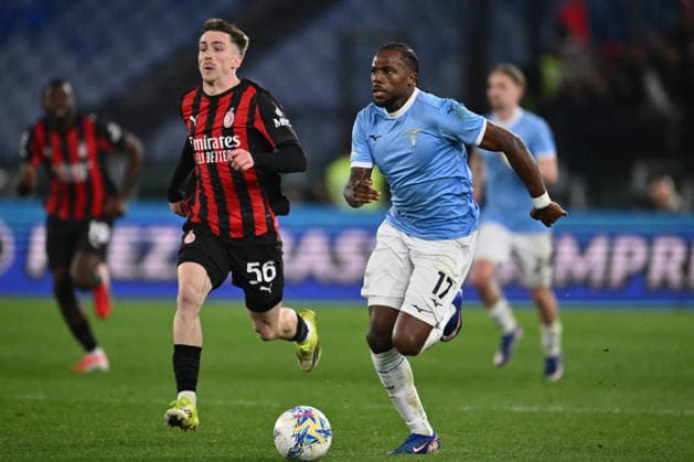 CALCIO - Serie A - SS Lazio vs AC Milan Alexis Saelemaekers of A.C. Milan and Nuno Tavares of S.S. Lazio are in action during the 29th matchday of the Serie A championship between S.S. Lazio and A.C. Milan at the Olympic Stadium on March 15, 2026 in Rome, Italy. Rome Italy  Copyright: xIPAxSport ABACAx