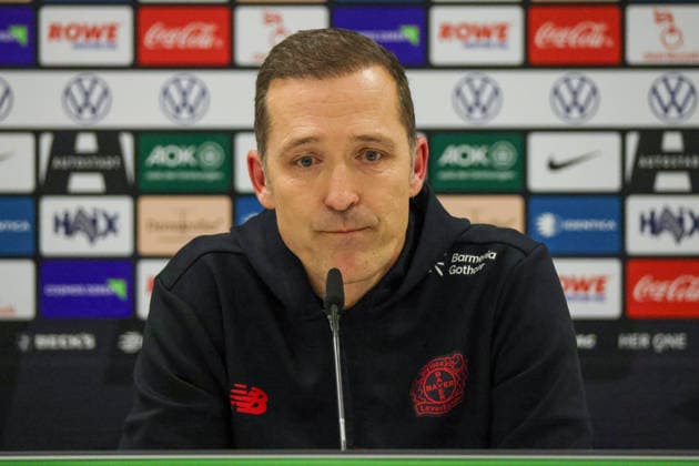 Wolfsburg, Germany 15 March 2026 20 Matchday 1 Womens Bundesliga VfL Wolfsburg Women vs Bayer Leverkusen 04 Women In the picture Coach Robert Pätzold Paetzold Bayer Leverkusen at the press conference after the defeat against Wolfsburg Copyright: HMBxMedia MadeleinexFantini