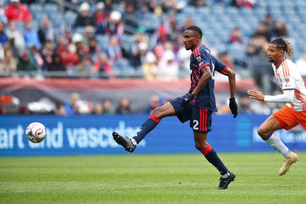 March 15, 2026; Foxborough, Massachusetts, USA; New England Revolution defender Mamadou Fofana (2) passes the ball in a Major League Soccer game between the New England Revolution and FC Cincinnati at Gillette Stadium. (c) CSM - ZUMAc04_ 20260315_zma_c04_061 Copyright: xBurtxGranofskyx