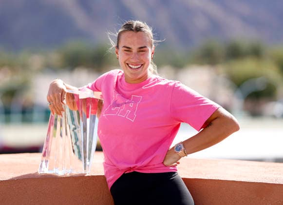 March 15, 2026 Aryna Sabalenka poses with the championship trophy after defeating Elena Rybakina of Kazakhstan during their Women s Singles Finals match at the BNP Paribas Open held at the Indian Wells Tennis Garden in Indian Wells, California. Mandatory Photo Credit : CSM Tennis 2026: BNP Paribas Open MAR 15  - ZUMAc04_ 20260315_zma_c04_069 Copyright: xCharlesxBausx