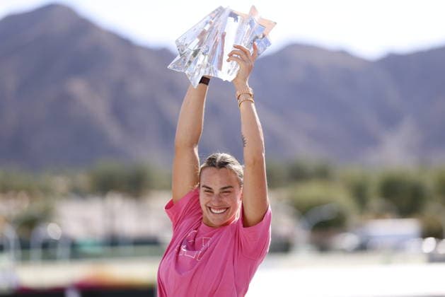 March 15, 2026 Aryna Sabalenka poses with the championship trophy after defeating Elena Rybakina of Kazakhstan during their Women s Singles Finals match at the BNP Paribas Open held at the Indian Wells Tennis Garden in Indian Wells, California. Mandatory Photo Credit : CSM Tennis 2026: BNP Paribas Open MAR 15  - ZUMAc04_ 20260315_zma_c04_077 Copyright: xCharlesxBausx