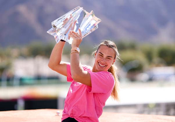 March 15, 2026 Aryna Sabalenka poses with the championship trophy after defeating Elena Rybakina of Kazakhstan during their Women s Singles Finals match at the BNP Paribas Open held at the Indian Wells Tennis Garden in Indian Wells, California. Mandatory Photo Credit : CSM Tennis 2026: BNP Paribas Open MAR 15  - ZUMAc04_ 20260315_zma_c04_081 Copyright: xCharlesxBausx