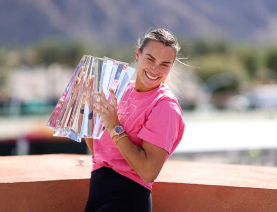 March 15, 2026 Aryna Sabalenka poses with the championship trophy after defeating Elena Rybakina of Kazakhstan during their Women s Singles Finals match at the BNP Paribas Open held at the Indian Wells Tennis Garden in Indian Wells, California. Mandatory Photo Credit : CSM Tennis 2026: BNP Paribas Open MAR 15  - ZUMAc04_ 20260315_zma_c04_086 Copyright: xCharlesxBausx