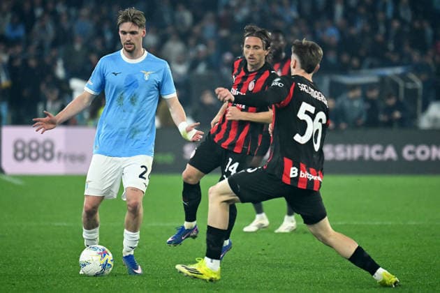 CALCIO - Serie A - SS Lazio vs AC Milan Kenneth Taylor of SS Lazio,Alexis Saelemaekers of AC Milan during the serie A Enilive match between SS Lazio v AC Milan at olimpico stadium in Rome, March 14th, 2026 Mattia Vian Rome Italy  Copyright: xIPAxSport ABACAx