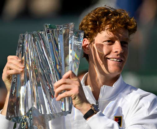March 15, 2026 Jannik Sinner of Italy poses with the championship trophy after defeating Daniil Medvedev during their Men s Singles Finals match at the BNP Paribas Open held at the Indian Wells Tennis Garden in Indian Wells, California. Mandatory Photo Credit : CSM Tennis 2026: BNP Paribas Open MAR 15  - ZUMAc04_ 20260315_zma_c04_091 Copyright: xCharlesxBausx