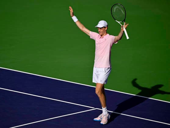March 15, 2026 Jannik Sinner of Italy celebrates after defeating Daniil Medvedev during their Men s Singles Finals match at the BNP Paribas Open held at the Indian Wells Tennis Garden in Indian Wells, California. Mandatory Photo Credit : CSM Indian Wells United States of America - ZUMAc04_ 20260315_zma_c04_095 Copyright: xCharlesxBausx