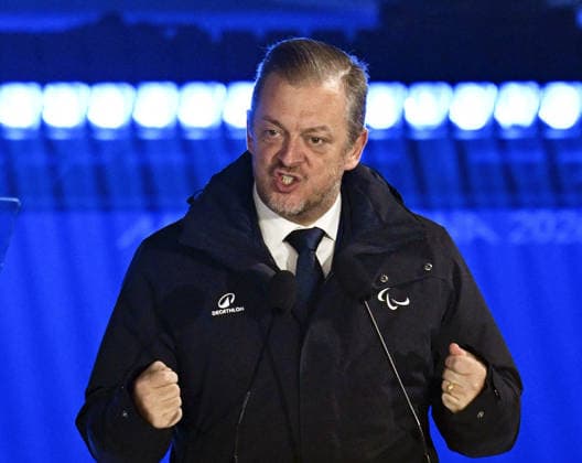 Milan Cortina Paralympics: Closing ceremony International Paralympic Committee President Andrew Parsons addresses the closing ceremony of the Milan Cortina Paralympics at Cortina Curling Olympic Stadium on March 15, 2026, in Cortina d Ampezzo, Italy.  A14AA0005389130P