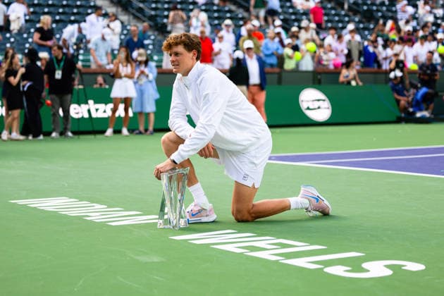 2026 BNP Paribas Open - Men s Champion, Jannik Sinner Of Italy Jannik Sinner of Italy poses with the championship trophy after defeating Daniil Medvedev in their men s championship match on day 12 of the BNP Paribas Open at the Indian Wells Tennis Garden in Indian Wells, California, on March 15, 2026. Indian Wells CA United States  Copyright: xMauricioxPaizx originalFilename:paiz-bnpparib260315_npSjX.jpg