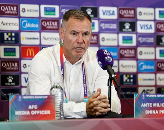 (260316) -- PERTH, March 16, 2026 -- Ante Milicic, head coach of the Chinese national women s football team, speaks during Team China s press conference, PK, Pressekonferenz of Women s Asian Cup at Perth Stadium in Perth, Australia, March 16, 2026. (Photo by Xinhua) (SP)AUSTRALIA-PERTH-FOOTBALL-WOMEN S ASIAN CUP-CHINA-PRESS CONFERENCE ZhouxDan 