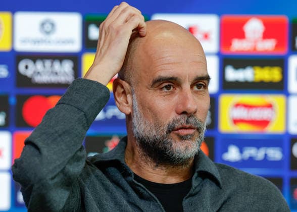 Pep Guardiola manager of Manchester City speaks with the media during the press conference, PK, Pressekonferenz training at the Academy Stadium, Manchester. Picture date: 16th March 2026. Picture credit should read: Cody Froggatt Sportimage EDITORIAL USE ONLY. No use with unauthorised audio, video, data, fixture lists, club league logos or live services. Online in-match use limited to 120 images, no video emulation. No use in betting, games or single club league player publications. SPI_011_CF_MANCHESTER_CITY_PRESS SPI-4607-0010