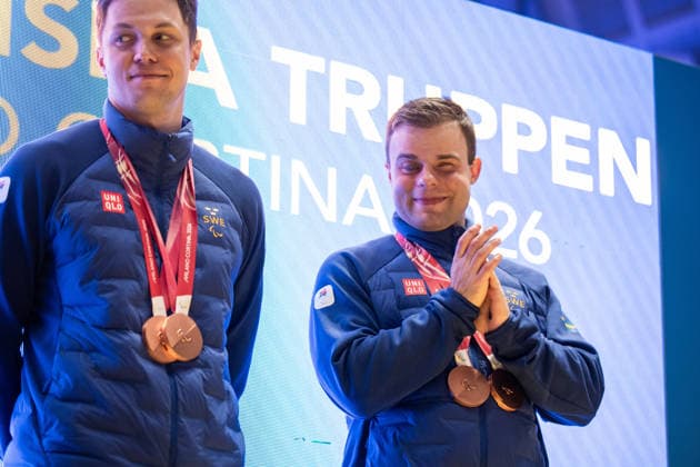 260316 Zebastian Modin of Sweden with guide Emil Talsi of the Swedish national cross country para skiing team during a homecoming celebration event after returning home from the Milano Cortina 2026 Winter Paralympic Games on March 16, 2026 in Stockholm. Photo: Caisa Rasmussen BILDBYRAN COP 353 CR0036 paralympic games paralympics paralympiska spel paralympiske leker vinter-paralympics winter paralympics milano cortina 2026 milano cortina 2026 winter paralympic games parasport para sports bbeng hemkomst sweden sverige *** 260316 Zebastian Modin of Sweden with guide Emil Talsi of the Swedish national cross country para skiing team during a homecoming celebration event after returning home from the Milano Cortina 2026 Winter Paralympic Games on March 16, 2026 in Stockholm Photo Caisa Rasmussen BILDBYRAN COP 353 CR0036 paralympic games paralympics paralympiska spel paralympiske leker vinter paralympics winter paralympics milano cortina 2026 milano cortina 2026 winter paralympic games parasport para sports bbeng hemkomst sweden sverige  Copyright: CAISAxRASMUSSEN BB260316BB597