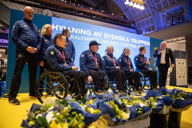 260316 Viljo Petersson Dahl, Ronny Persson, Sabina Johansson, Kristina Ulander and Marcus Holm of swedish wheelchair curling mixed team during a homecoming celebration event after returning home from the Milano Cortina 2026 Winter Paralympic Games on March 16, 2026 in Stockholm. Photo: Caisa Rasmussen BILDBYRAN COP 353 CR0036 paralympic games paralympics paralympiska spel paralympiske leker vinter-paralympics winter paralympics milano cortina 2026 milano cortina 2026 winter paralympic games parasport para sports bbeng hemkomst sweden sverige *** 260316 Viljo Petersson Dahl, Ronny Persson, Sabina Johansson, Kristina Ulander and Marcus Holm of swedish wheelchair curling mixed team during a homecoming celebration event after returning home from the Milano Cortina 2026 Winter Paralympic Games on March 16, 2026 in Stockholm Photo Caisa Rasmussen BILDBYRAN COP 353 CR0036 paralympic games paralympics paralympiska spel paralympiske leker vinter paralympics winter paralympics milano cortina 2026 milano cortina 2026 winter paralympic games parasport para sports bbeng hemkomst sweden sverige  Copyright: CAISAxRASMUSSEN BB260316BB601