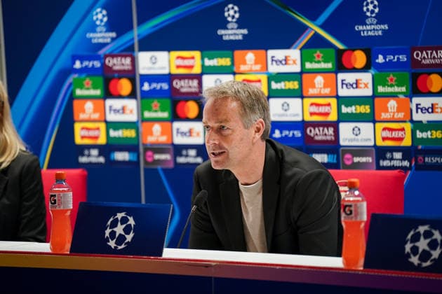 England Press Conference with Kasper Hjulmand Coach, Bayer 04 Leverkusen and Exequiel Palacios Bayer 04 Leverkusen, 25 ahead of the UEFA Champions League 2025 2026, Round of 16 second leg FC Arsenal London vs Bayer 04 Leverkusen Emirates Stadium London Copyright: xJOERANxSTEINSIEKx