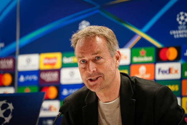 England Press Conference with Kasper Hjulmand Coach, Bayer 04 Leverkusen and Exequiel Palacios Bayer 04 Leverkusen, 25 ahead of the UEFA Champions League 2025 2026, Round of 16 second leg FC Arsenal London vs Bayer 04 Leverkusen Emirates Stadium London Copyright: xJOERANxSTEINSIEKx