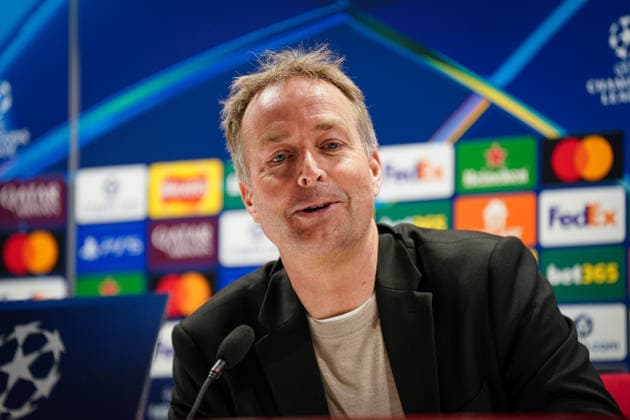 England Press Conference with Kasper Hjulmand Coach, Bayer 04 Leverkusen and Exequiel Palacios Bayer 04 Leverkusen, 25 ahead of the UEFA Champions League 2025 2026, Round of 16 second leg FC Arsenal London vs Bayer 04 Leverkusen Emirates Stadium London Copyright: xJOERANxSTEINSIEKx
