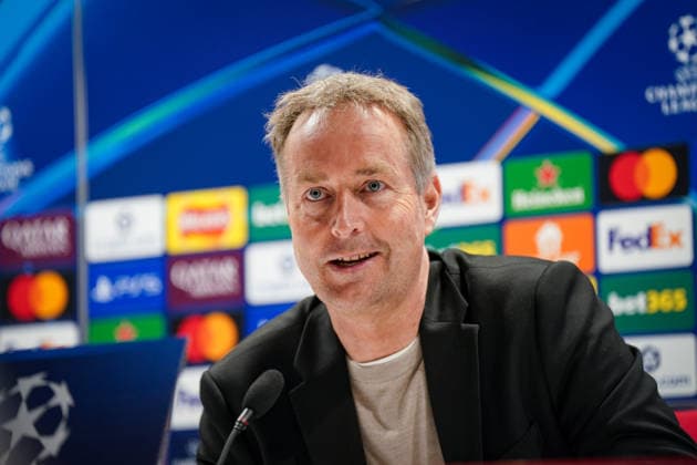 England Press Conference with Kasper Hjulmand Coach, Bayer 04 Leverkusen and Exequiel Palacios Bayer 04 Leverkusen, 25 ahead of the UEFA Champions League 2025 2026, Round of 16 second leg FC Arsenal London vs Bayer 04 Leverkusen Emirates Stadium London Copyright: xJOERANxSTEINSIEKx