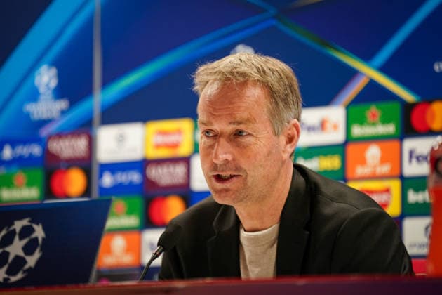 England Press Conference with Kasper Hjulmand Coach, Bayer 04 Leverkusen and Exequiel Palacios Bayer 04 Leverkusen, 25 ahead of the UEFA Champions League 2025 2026, Round of 16 second leg FC Arsenal London vs Bayer 04 Leverkusen Emirates Stadium London Copyright: xJOERANxSTEINSIEKx