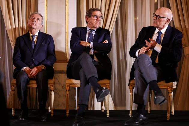 March 16, 2026, Barcelona, Barcelona, Spain: Javier Godo, Count of Godo, Xavier Pujol, CEO of the Barcelona Open Banc Sabadell and Josep Oliu, Director of Banco Sabadell during the presentation of the ATP, Tennis Herren 500 Barcelona Open Banc Sabadell - 73nd Conde de Godo Trophy at Palauet Albeniz on March 16, 2026 in Barcelona, Spain. Presentation Of The ATP 500 Barcelona Open Banc Sabadell - 73nd Conde De Godo Trophy - ZUMAa181 20260316_zaa_a181_012 Copyright: xJavierxBorregox